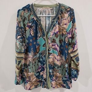 Soft Surroundings Womens Floral Wrap Top Petite Medium Boho Hippie Paisley Artsy